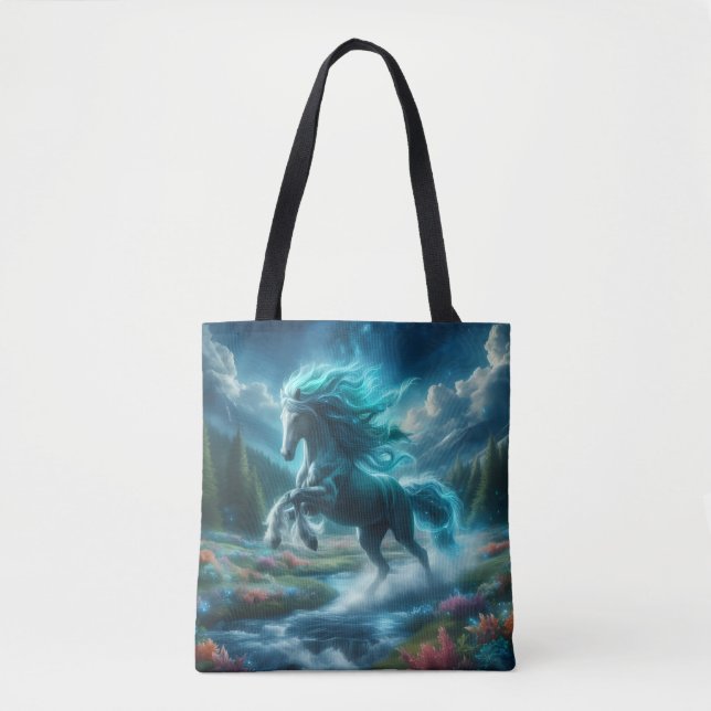 Teal Running Free Horse Tote Bag (Front)