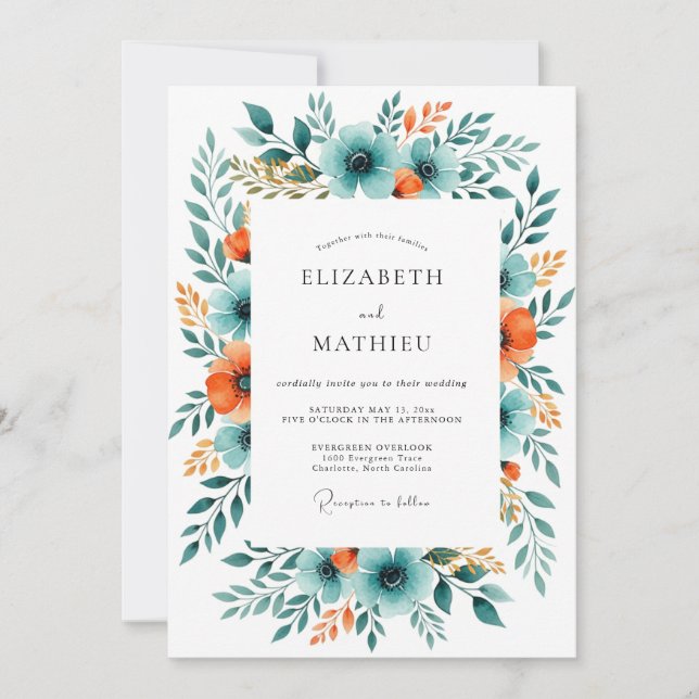 Teal Rust Breathtaking Harvest Wedding Invitation (Front)