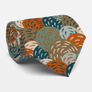 Teal, Rust, Brown Circles Geometric Neck Tie