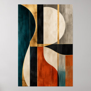 Teal Rust Gold Geometric Curves Abstract Wall Art