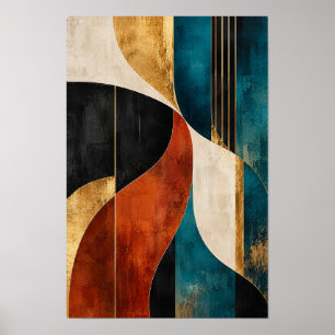 Teal Rust Gold Interlocking Curves Abstract Wall A Poster