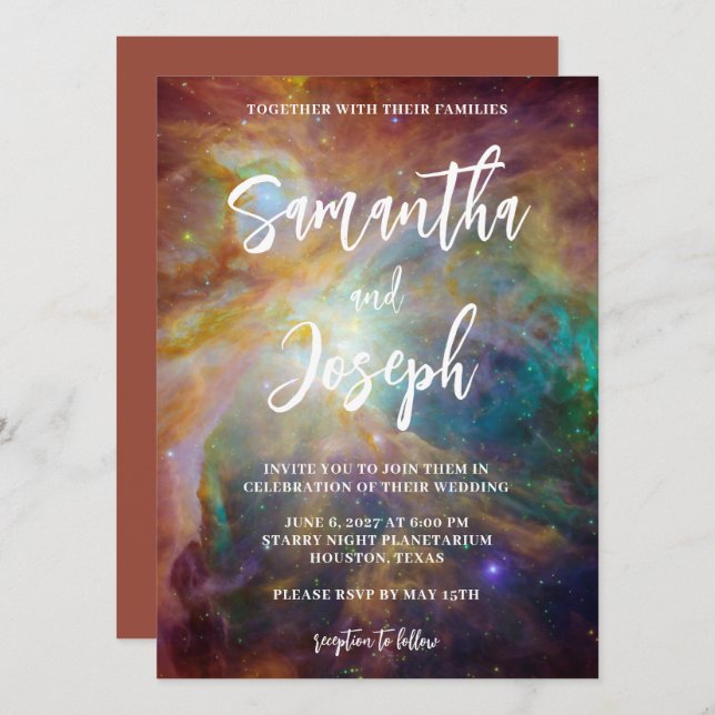Teal Rust Orion Nebula Celestial Wedding Invitation (Front/Back)