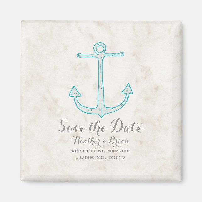Teal Rustic Anchor Save the Date Magnet (Front)