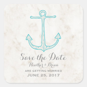 Teal Rustic Anchor Save the Date Square Sticker