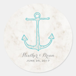 Teal Rustic Anchor Wedding Classic Round Sticker
