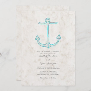 Teal Rustic Anchor Wedding Invite