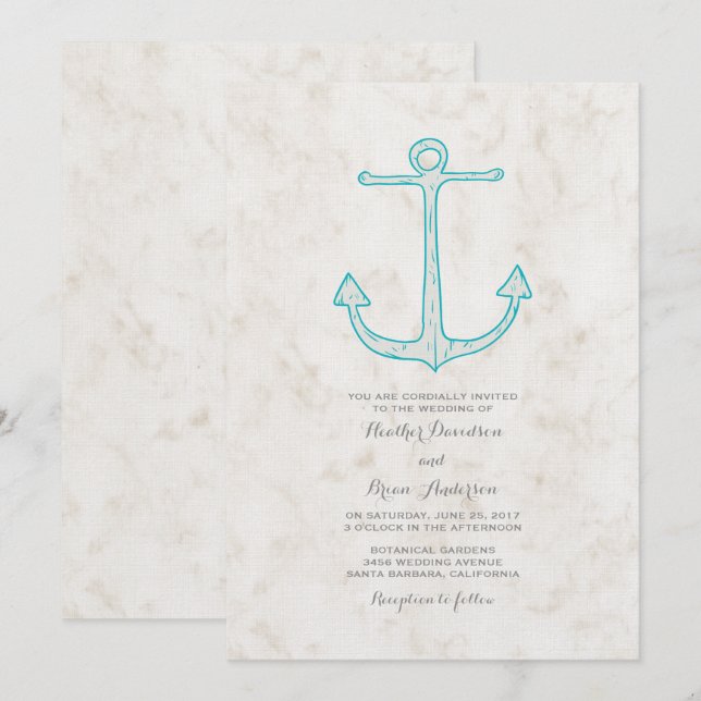 Teal Rustic Anchor Wedding Invite (Front/Back)