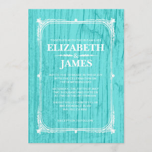 Teal Rustic Barn Wood Wedding Invitations