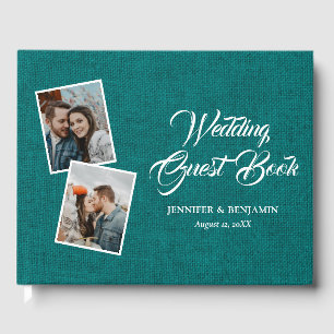 Teal Rustic Burlap Wedding Photo Guest Book