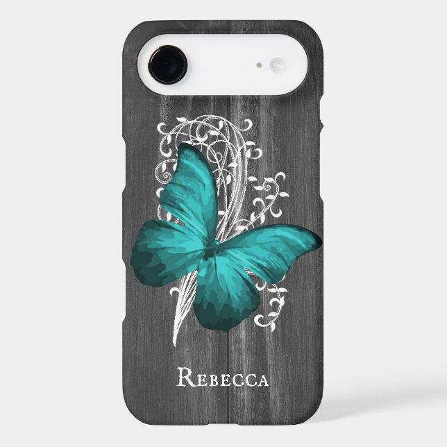 Teal Rustic Butterfly Personalised Case-Mate iPhone Case (Back)