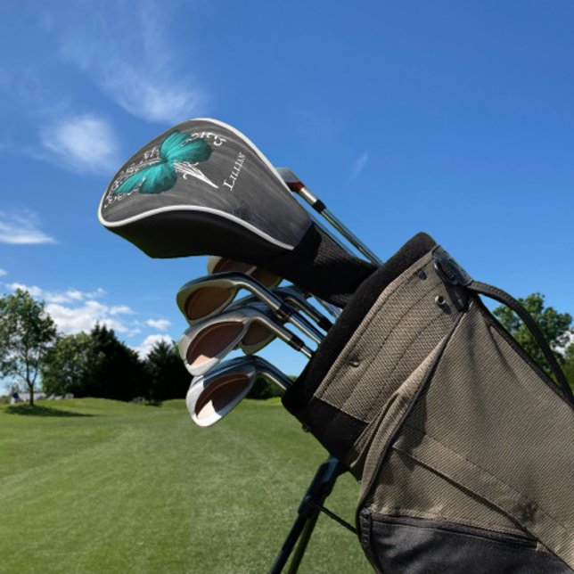 Teal Rustic Butterfly Personalised Golf Head Cover (Teal Rustic Butterfly Personalized Golf Head Cover)