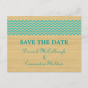 Teal Rustic Chevron Save the Date Postcard