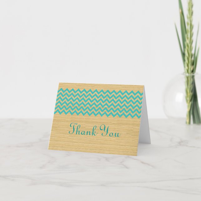 Teal Rustic Chevron Thank You Card (Front)