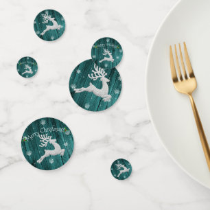 Teal Rustic Christmas Reindeer Table Confetti