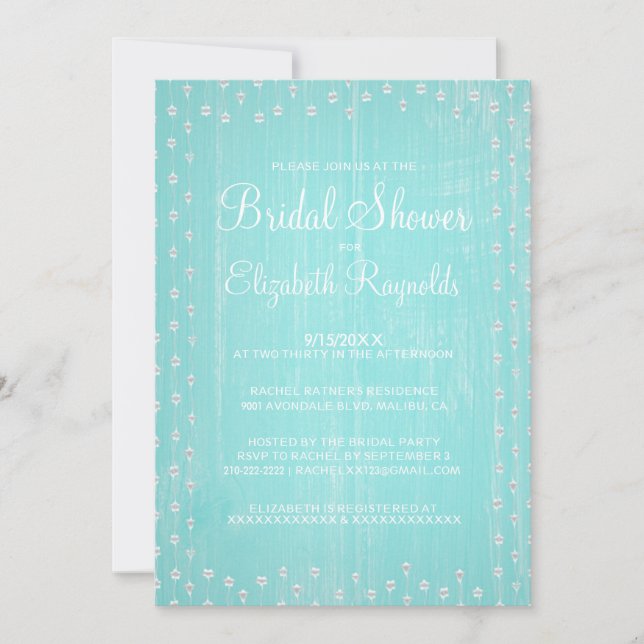 Teal Rustic Country Bridal Shower Invitations (Front)