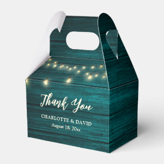 Teal Rustic Country Wood String Lights Wedding Favour Box