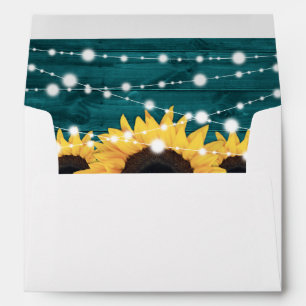 Teal Rustic Country Wood Sunflower Wedding Envelope