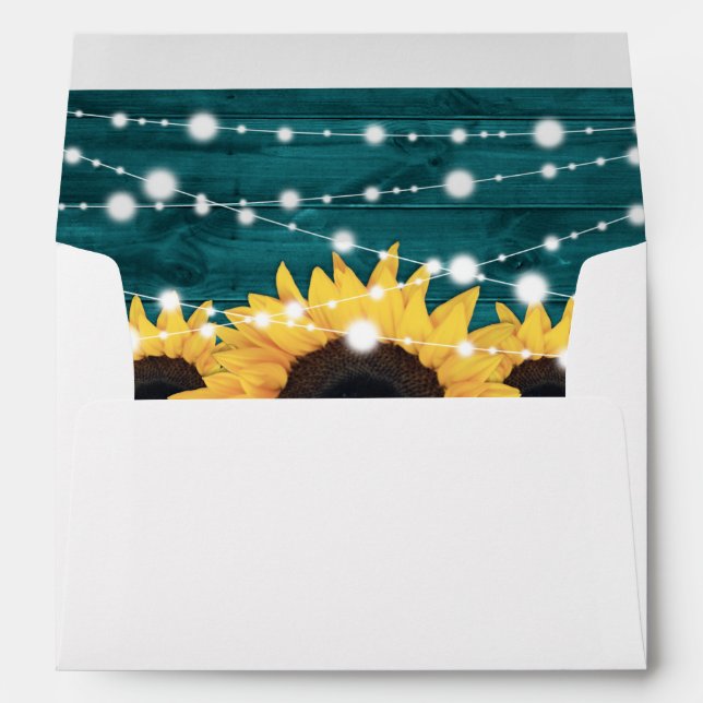 Teal Rustic Country Wood Sunflower Wedding Envelope (Back (Bottom))