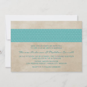 Teal Rustic Damask Wedding Invite