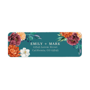 Teal rustic fall wedding return address label