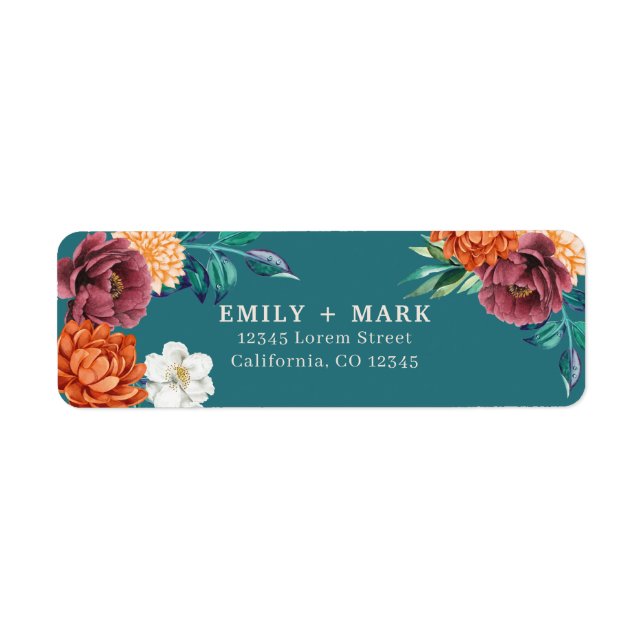 Teal rustic fall wedding return address return address label (Front)