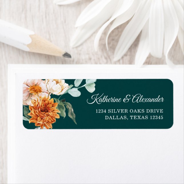 Teal Rustic Floral Fall Wedding Return Address Label (Insitu)