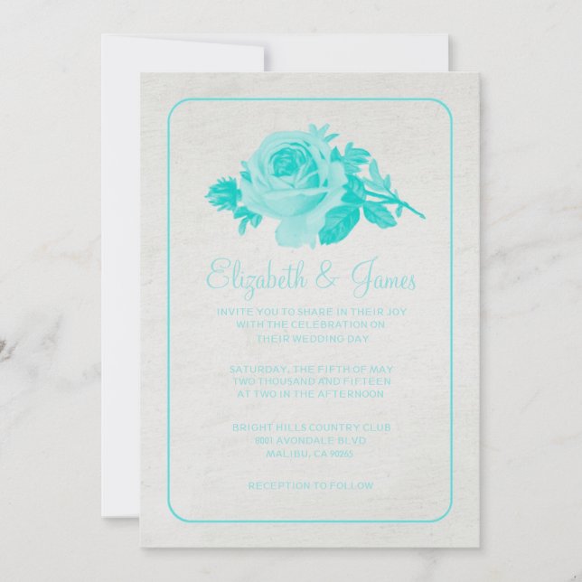 Teal Rustic Floral/Flower Wedding Invitations (Front)