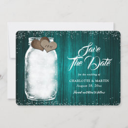 Teal Rustic Mason Jar String Lights Wood Wedding Save The Date