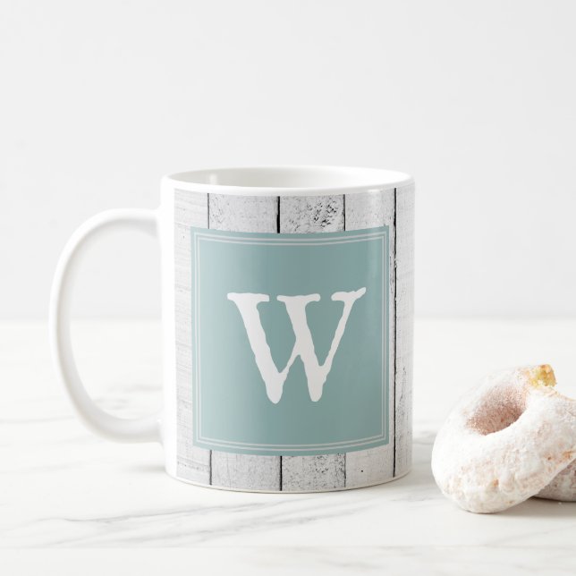 Teal Rustic Monogram Mug (With Donut)