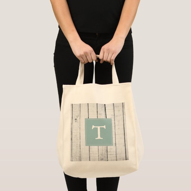 Teal Rustic Monogram Tote Bag (Front (Product))