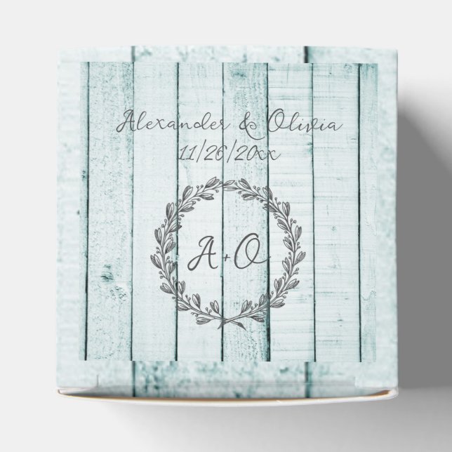 Teal Rustic Monogram Wedding Favour Box (Top)