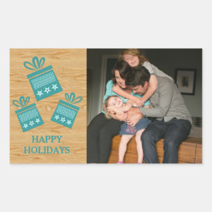Teal Rustic Presents Holiday Photo Stickers