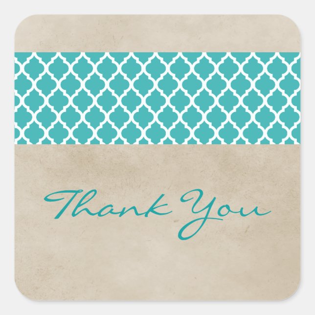 Teal Rustic Quatrefoil Thank You Stickers (Front)
