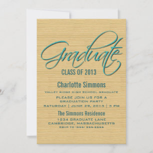 Teal Rustic Script Graduation Invite