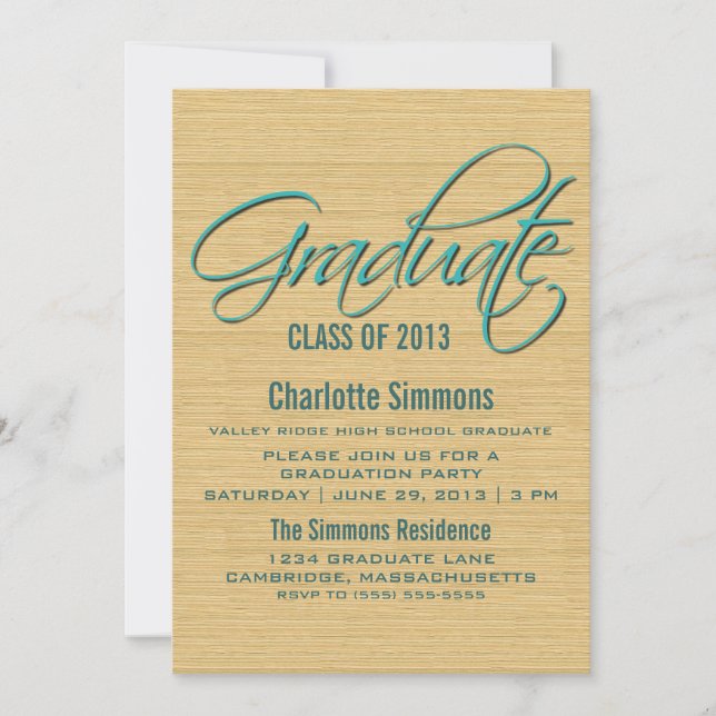 Teal Rustic Script Graduation Invite (Front)