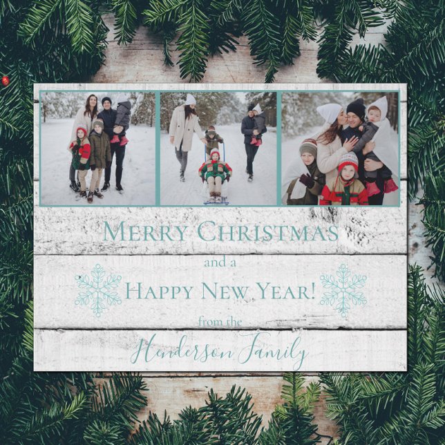Teal Rustic Snowflakes Flat Holiday Photo Card (Teal Rustic Snowflakes Holiday Photo Card)