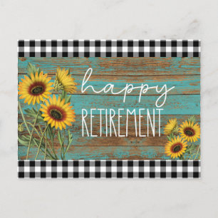 Teal Rustic Sunflowers Happy Retirement Postcard