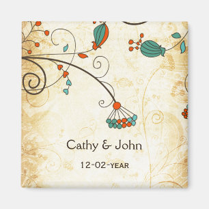 Teal Rustic Vintage Floral Wedding Magnet