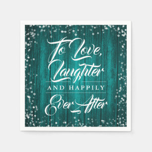 Teal Rustic Wood Happily Ever After Wedding Napkin