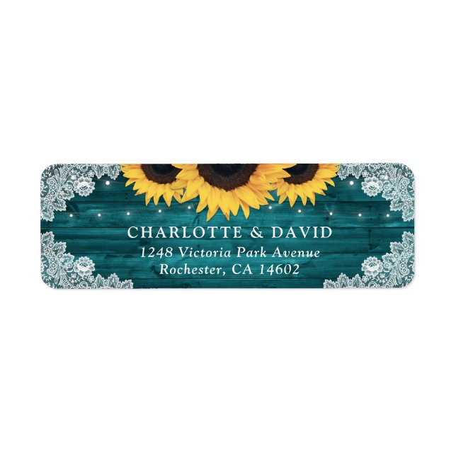 Teal Rustic Wood Sunflower Return Address Return Address Label (Front)
