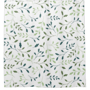 Teal Sage Green Botanical Leaves Pattern Shower Curtain