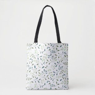 Teal Sage Green Botanical Leaves Pattern Tote Bag