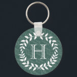 Teal & Sage Greenery Wreath Monogrammed Botanical Key Ring<br><div class="desc">Accessorize in style with this personalized monogrammed keychain. Design features modern laurel wreath leaves and stylish typography initial. Monogram in center is simple to customize. Makes an elegant and useful bridesmaid,  groomsmen,  and bridal party keepsake gift idea and compliments chic wedding greenery.</div>