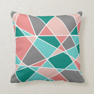 Teal Salmon Pink Slate Gray White Geometric Shapes Cushion