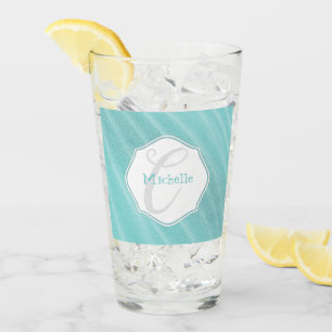 Teal Sand Ripples Personalised Drinking Glass