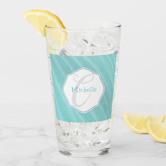Teal Sand Ripples Personalised Drinking Glass (Front Ice)