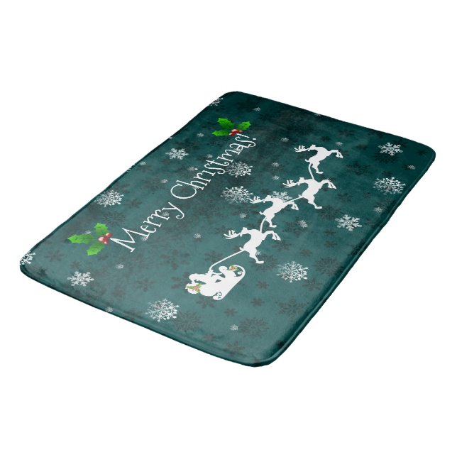 Teal Santa's Sleigh and Reindeer Bath Mat (Angled)