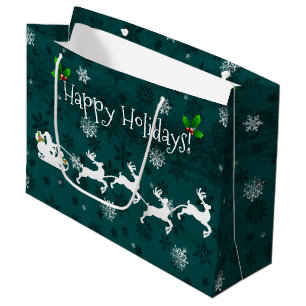 Teal Santa's Sleigh and Reindeer Gift Bag