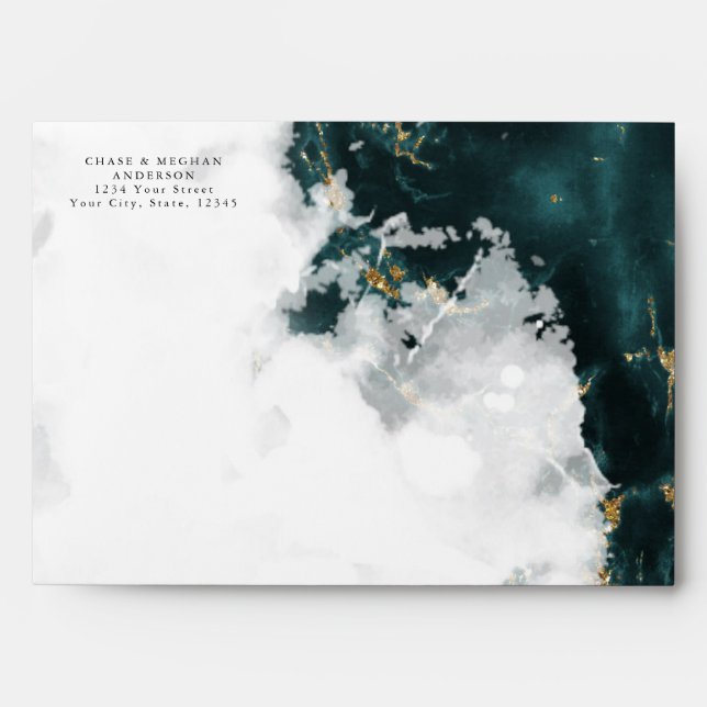 Teal Sapphire Marbled  Watercolor Geode Envelope (Front)