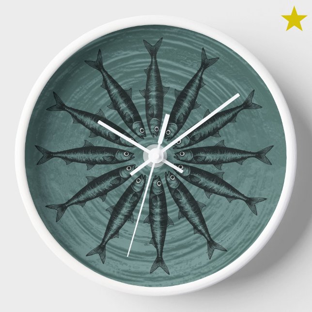 Teal Sardine Drawing Sketch Fish Pattern   Clock (Creator Uploaded)